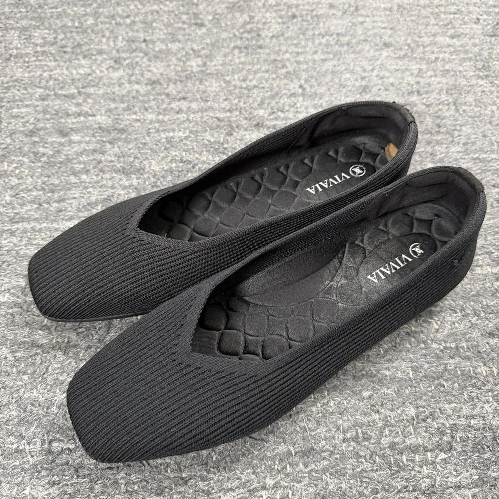Vivaia Margot Flats Women 9 Walker Black Lightweight Square Toe V-Cut Shoes